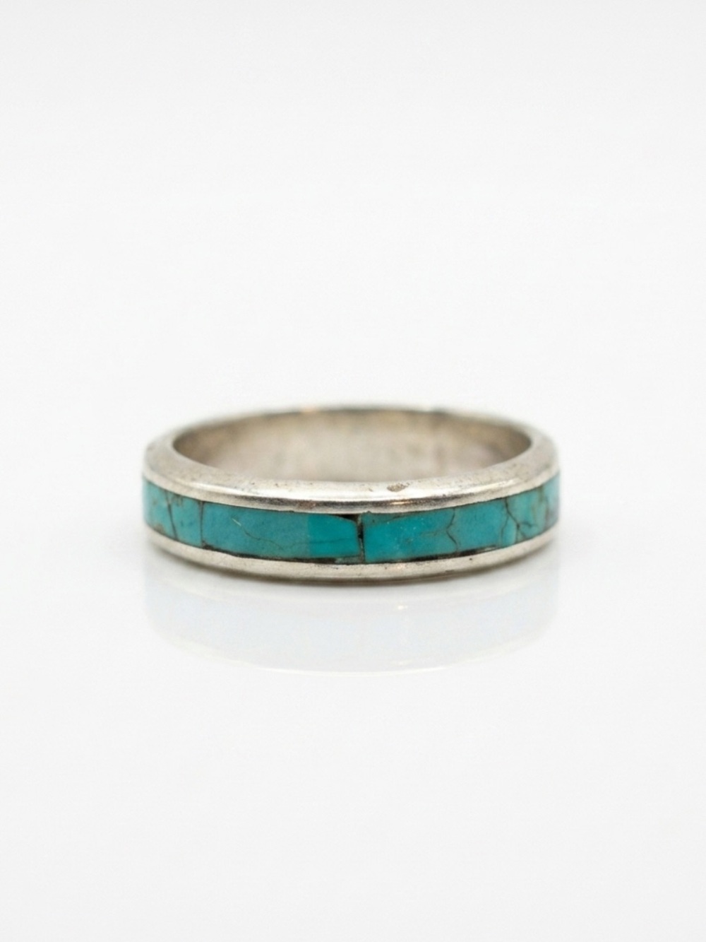 Vintage 925 Sterling Silver Turquoise Inlay Band Ring Size 9
